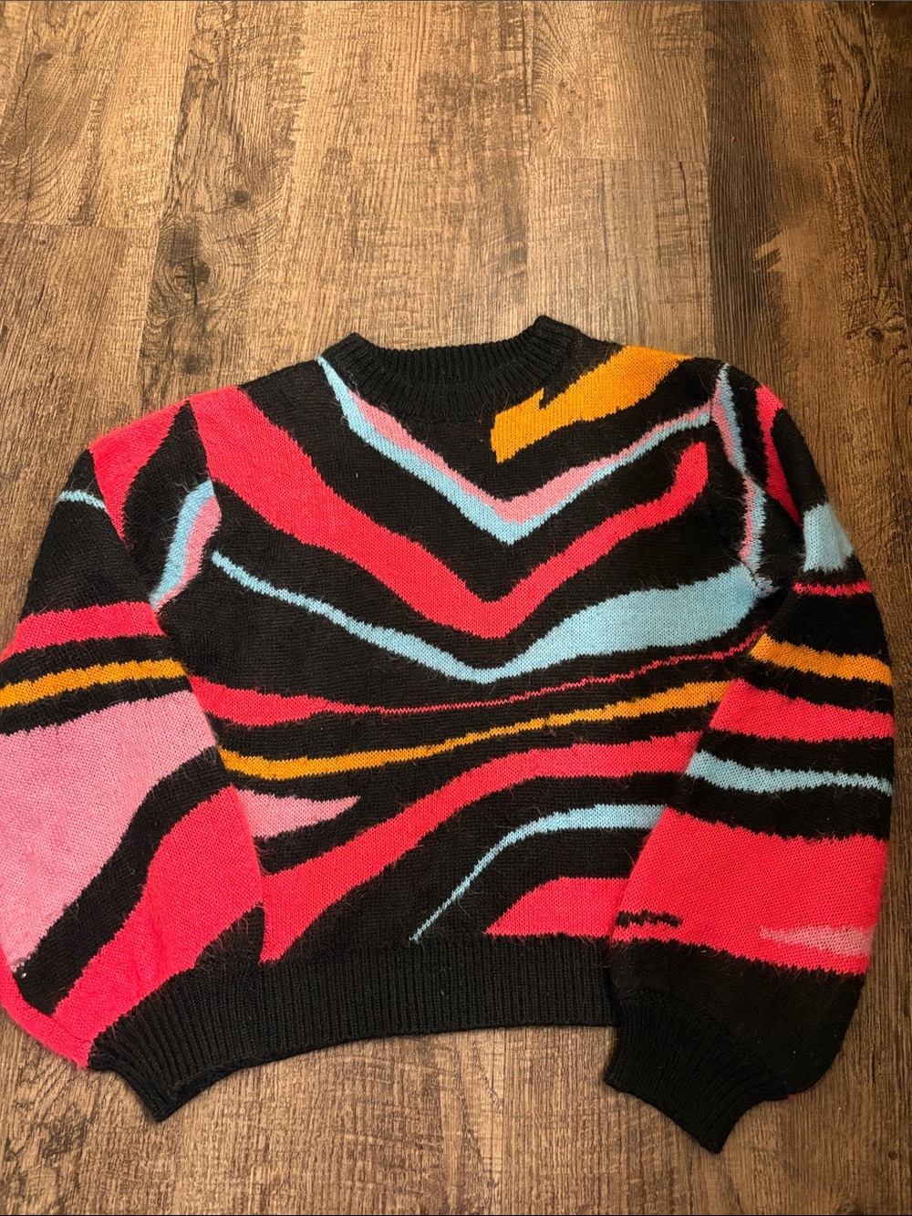 Future Collective Kahlana Barfield Brown Crewneck Sweater Colorful Zebra Stripe